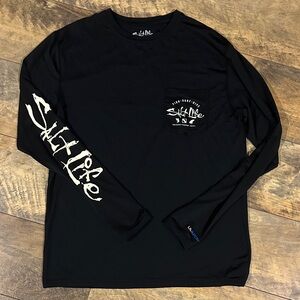 SALT LIFE Men's Black and Cream Long Sleeve Tee UVAPOR Fishing Shirt, Size M